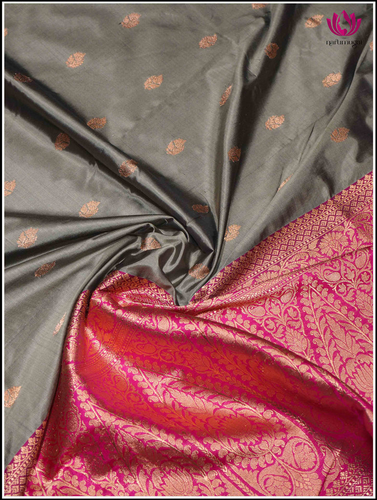 Banarasi Katan Silk Saree in Gray and Pink 5