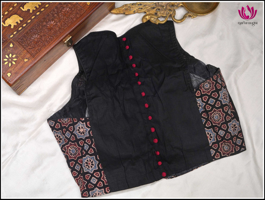 Black Kalamkari print cotton sleeveless blouse - Size 38 1