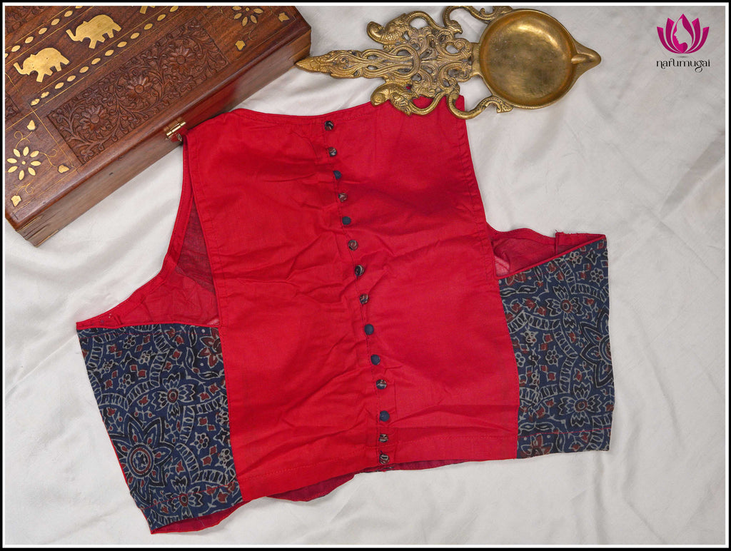 Red and Blue Kalamkari cotton sleeveless blouse - Size 38 1