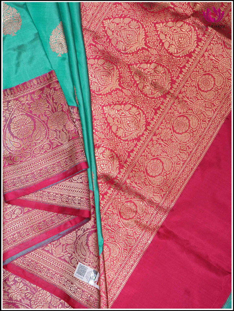 Banarasi Katan Silk Saree in Turquoise Blue and Pinkish Red 7