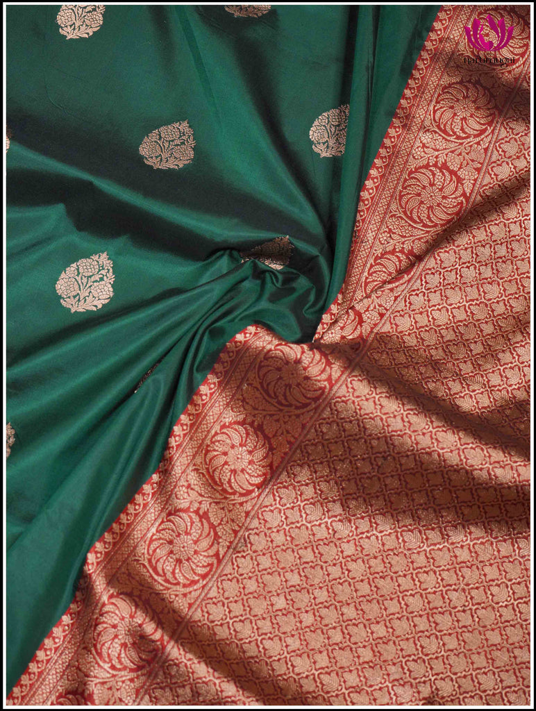 Banarasi Katan Silk Saree in Green and Maroon 8