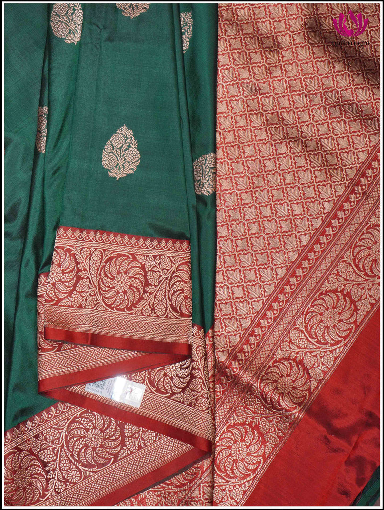 Banarasi Katan Silk Saree in Green and Maroon 9