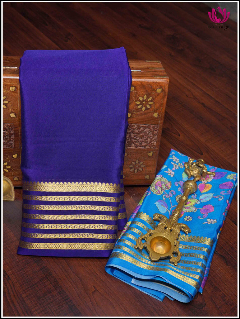 Mysore Silk Saree in Blue with Hand Painted Pallu9