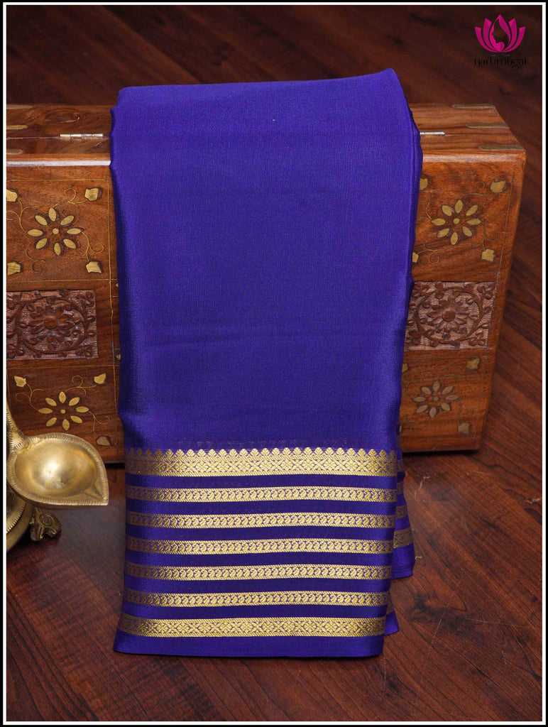 Mysore Silk Saree in Blue with Hand Painted Pallu10