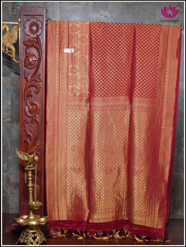 Mysore Silk Sari in Red with Gold Zari 8
