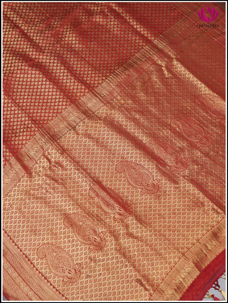 Mysore Silk Sari in Red with Gold Zari 7