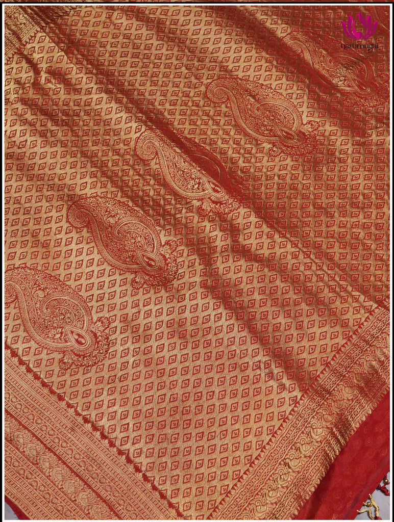 Mysore Silk Sari in Red with Gold Zari 6