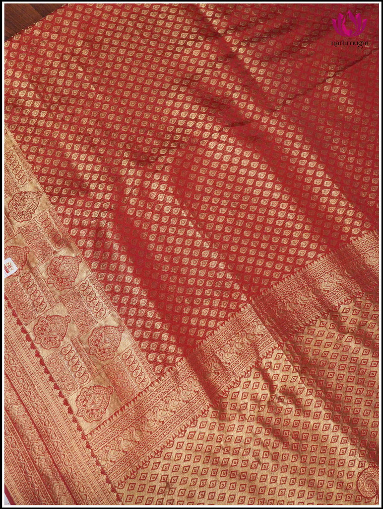 Mysore Silk Sari in Red with Gold Zari 5