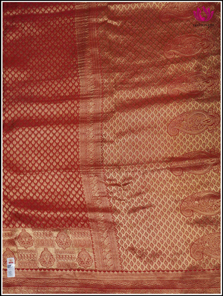Mysore Silk Sari in Red with Gold Zari 4