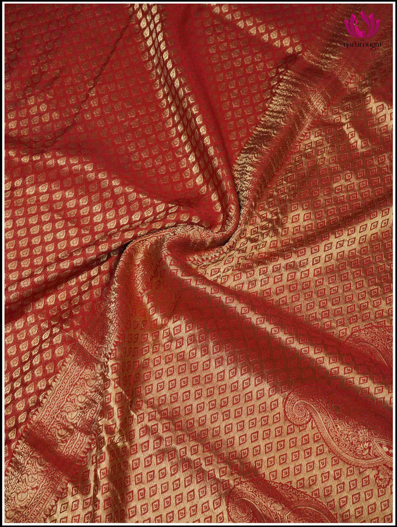 Mysore Silk Sari in Red with Gold Zari 3