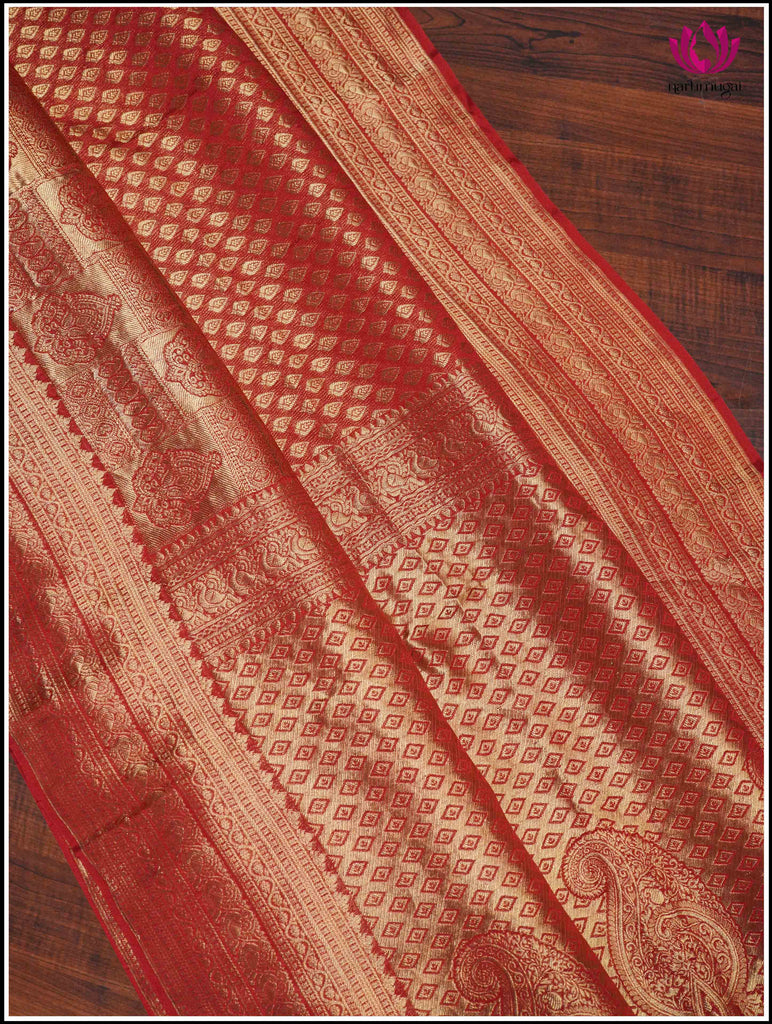 Mysore Silk Sari in Red with Gold Zari 1