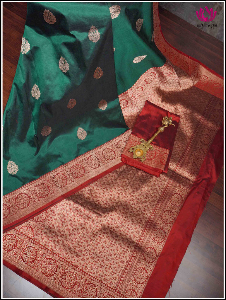 Banarasi Katan Silk Saree in Green and Maroon 12