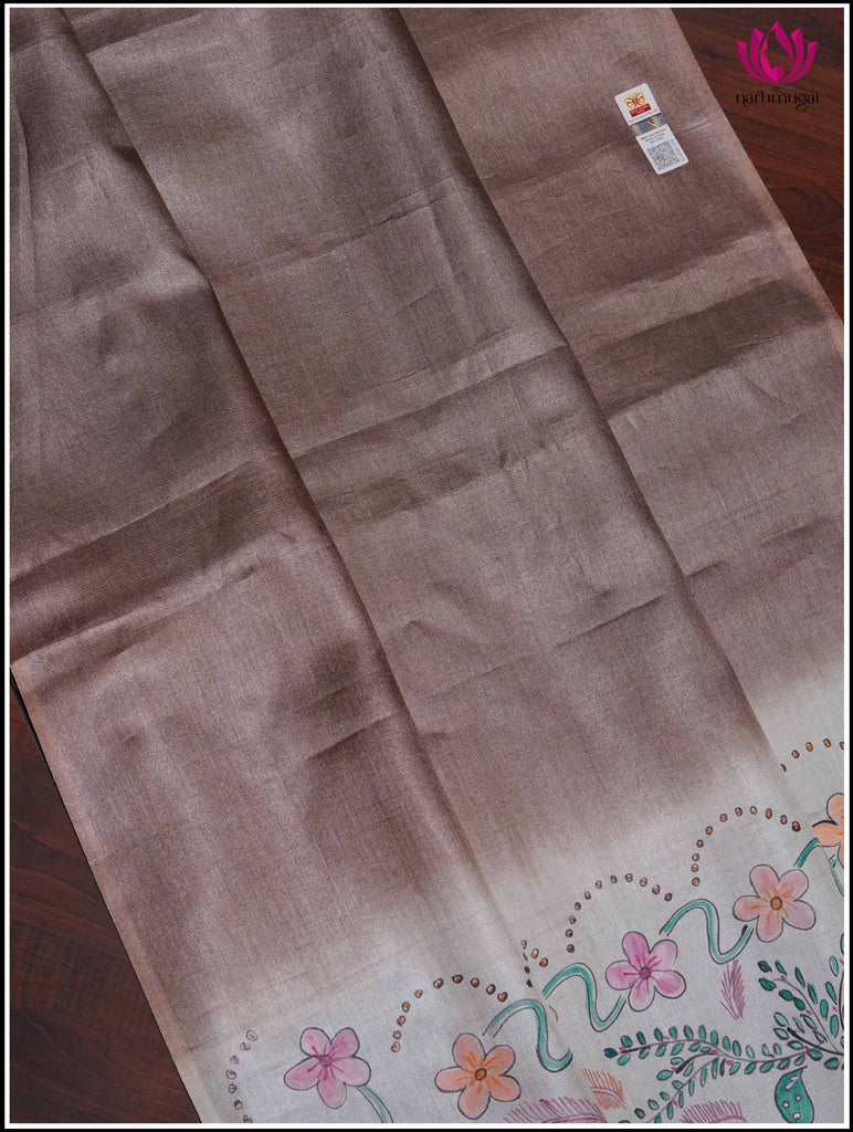Gachi Tussar Silk Saree in Brown with Handbrush Painted pallu 10