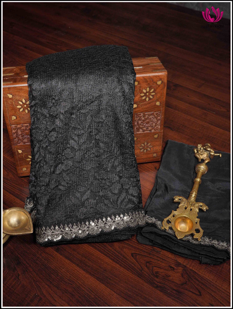 Lace Saree in Black with Sequins Work Border 10
