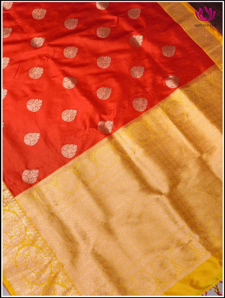 Banarasi Katan Silk Saree in Red and Yellow 4