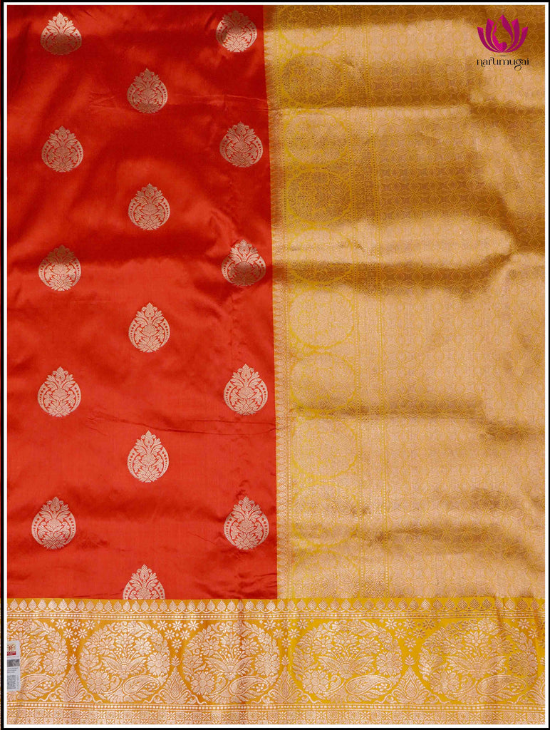 Banarasi Katan Silk Saree in Red and Yellow 6