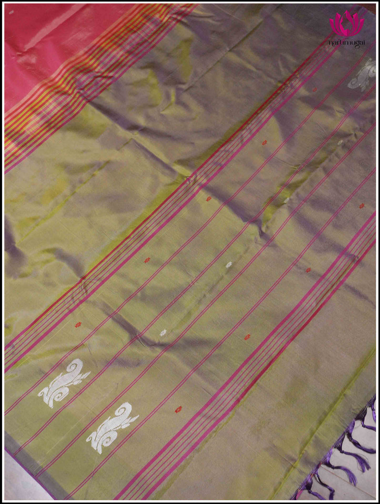 Vegan Silk Saree in Pink and Green 4