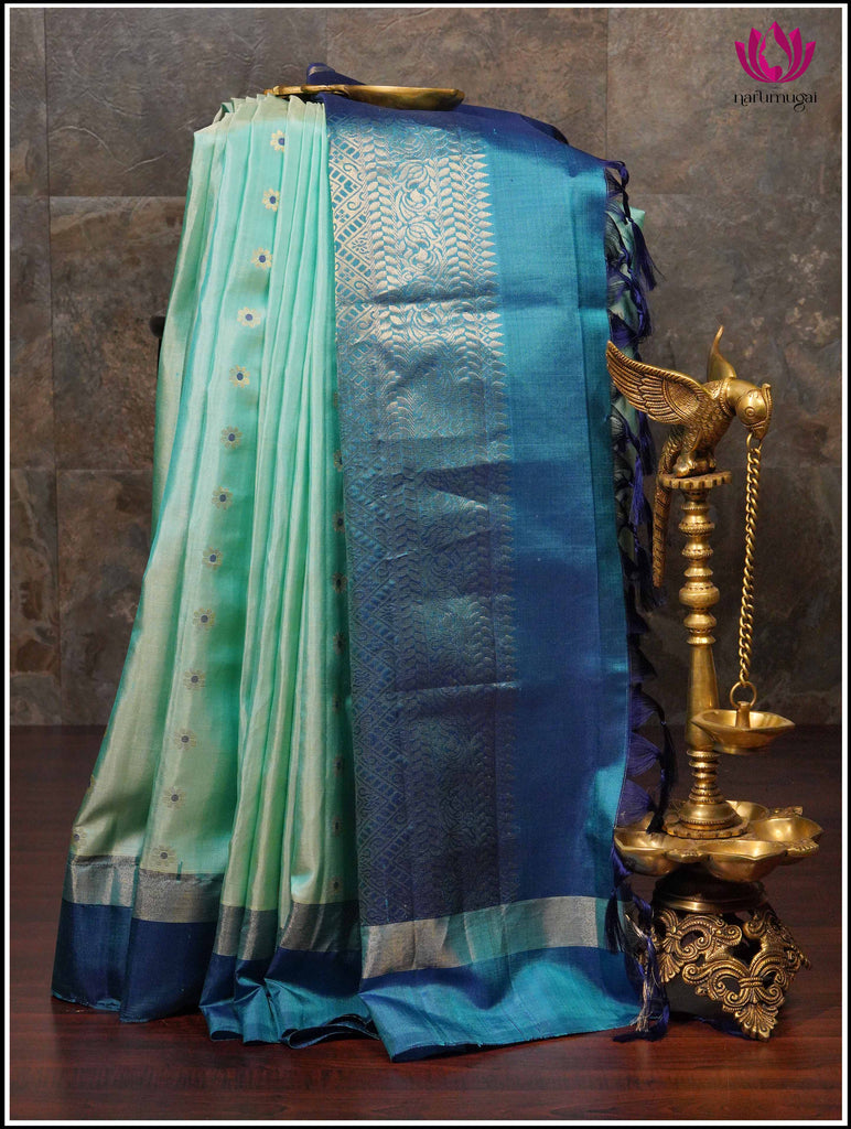 Kanchipuram Silk Saree in Teal Blue with Peacock Blue 11