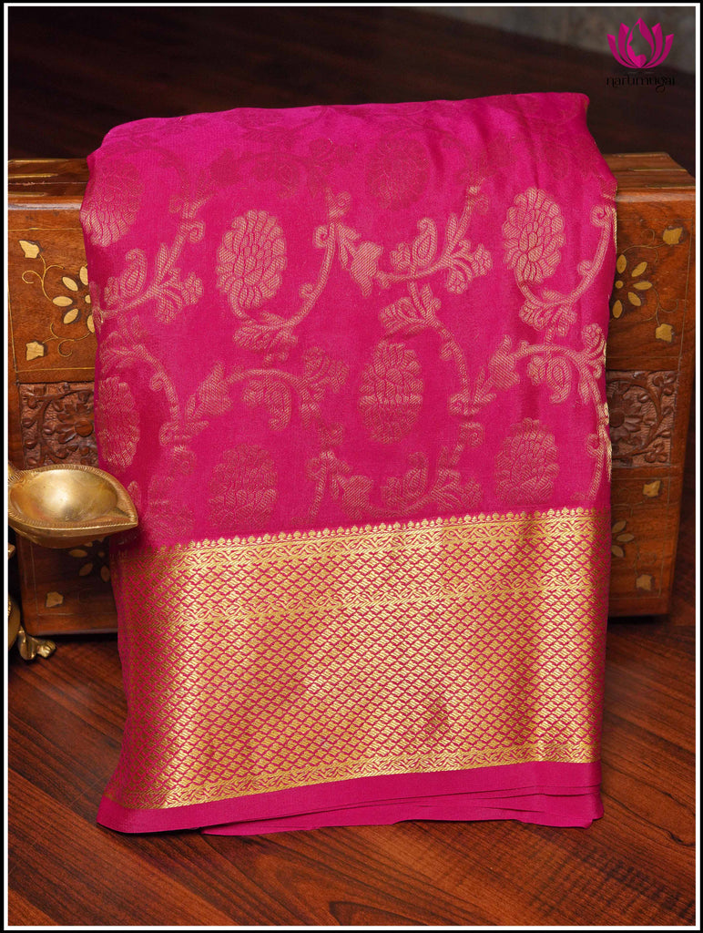 Mysore Silk Saree in Pink with floral brocade 11