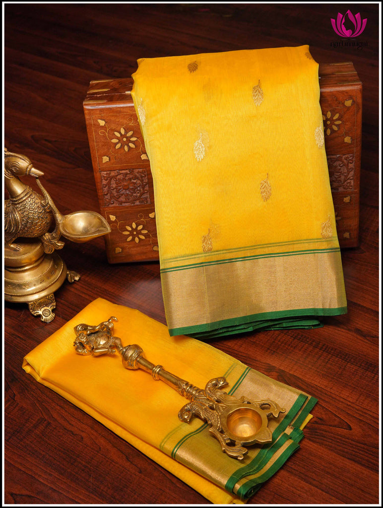 Chanderi Silk Saree in Yellow and Green 2