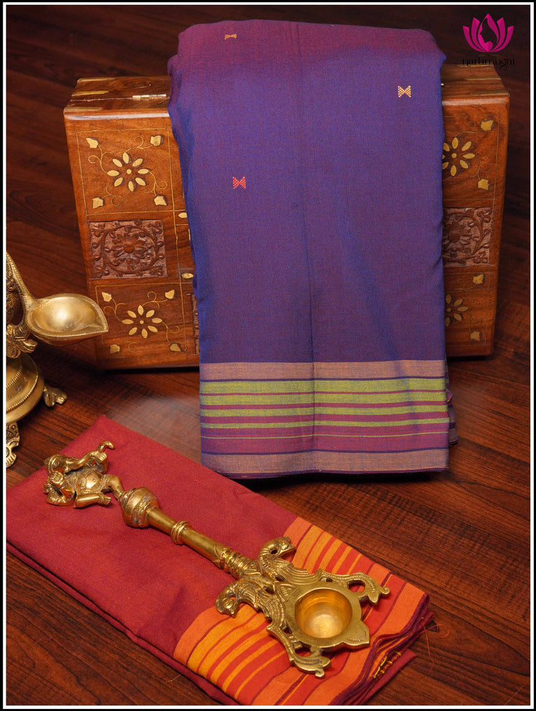 Bhujodi/Kala Cotton Handloom Saree in Purple 3