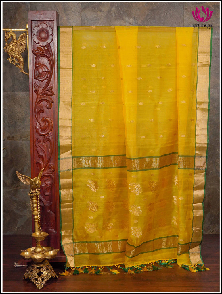 Chanderi Silk Saree in Yellow and Green 3