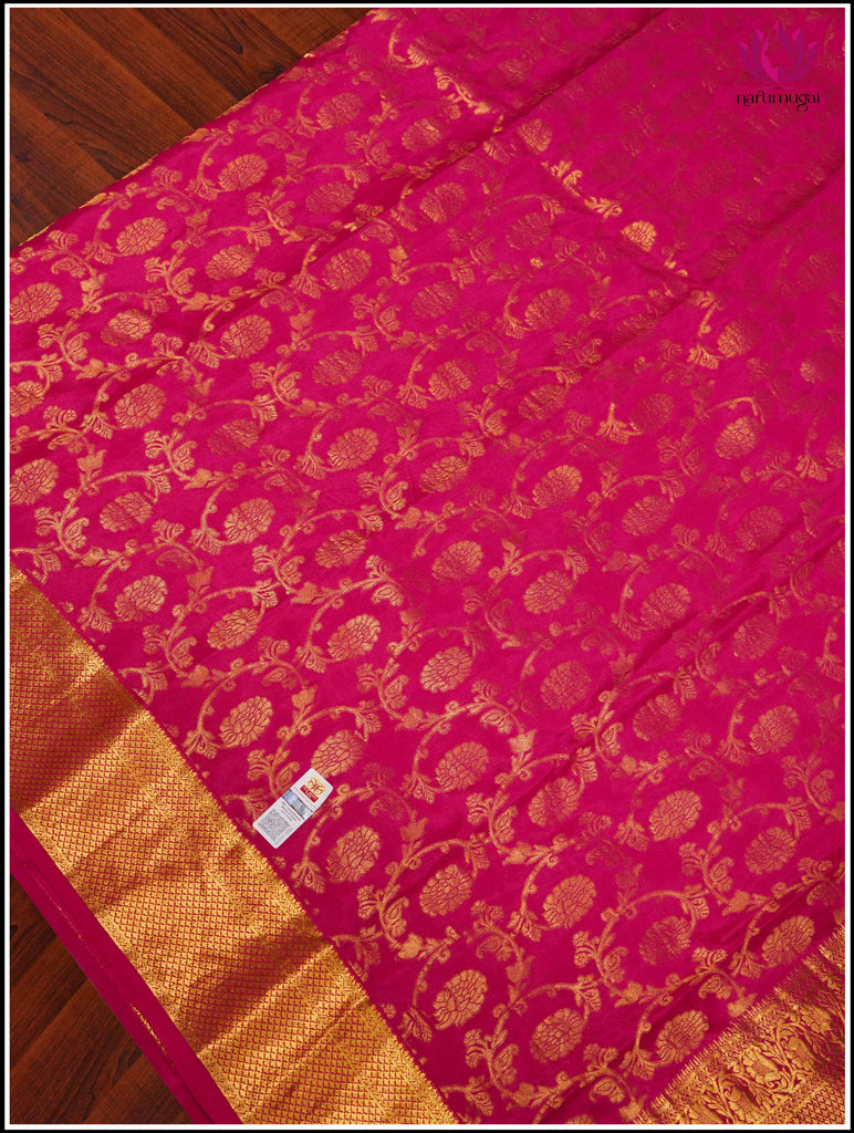 Mysore Silk Saree in Pink with floral brocade 6