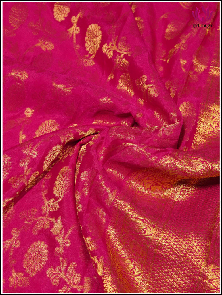 Mysore Silk Saree in Pink with floral brocade 4