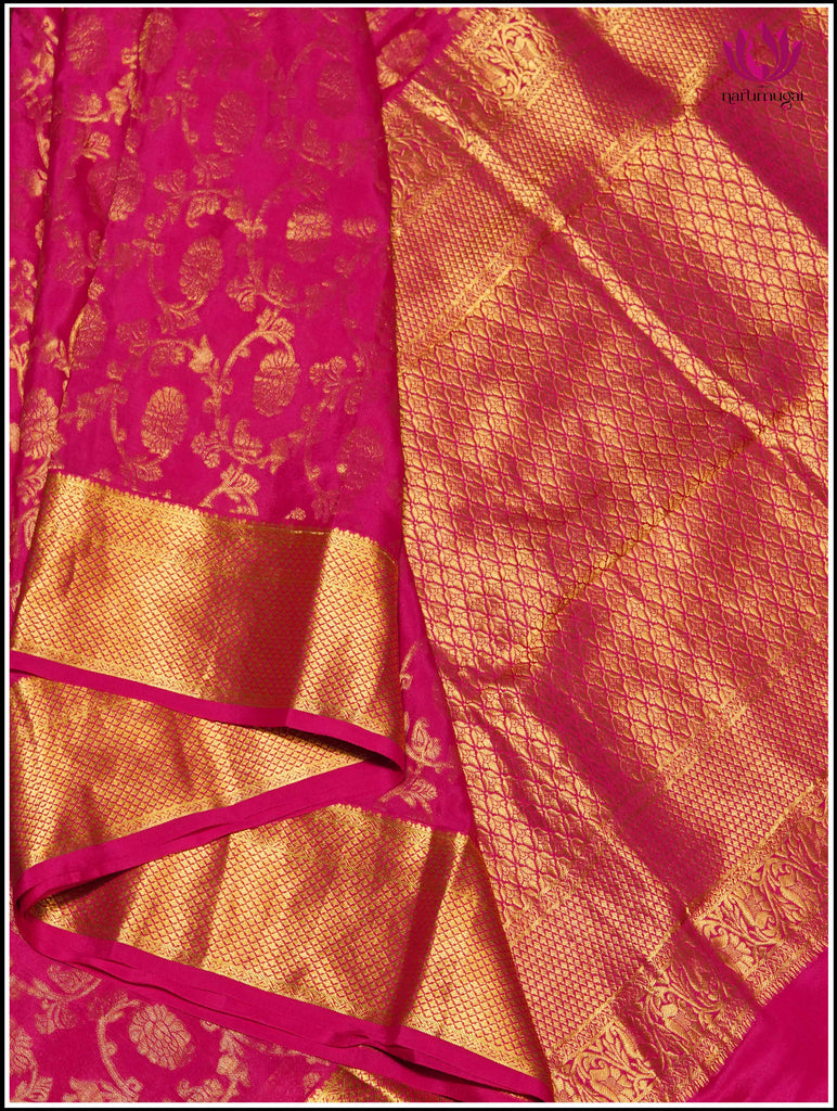 Mysore Silk Saree in Pink with floral brocade 3