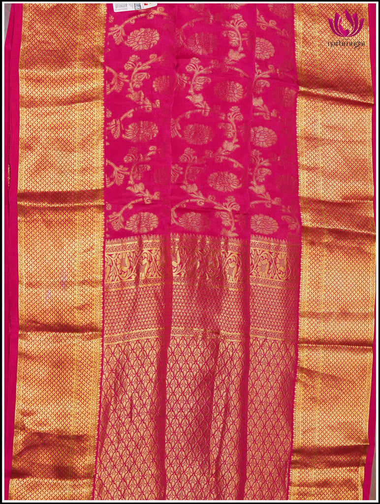 Mysore Silk Saree in Pink with floral brocade 1