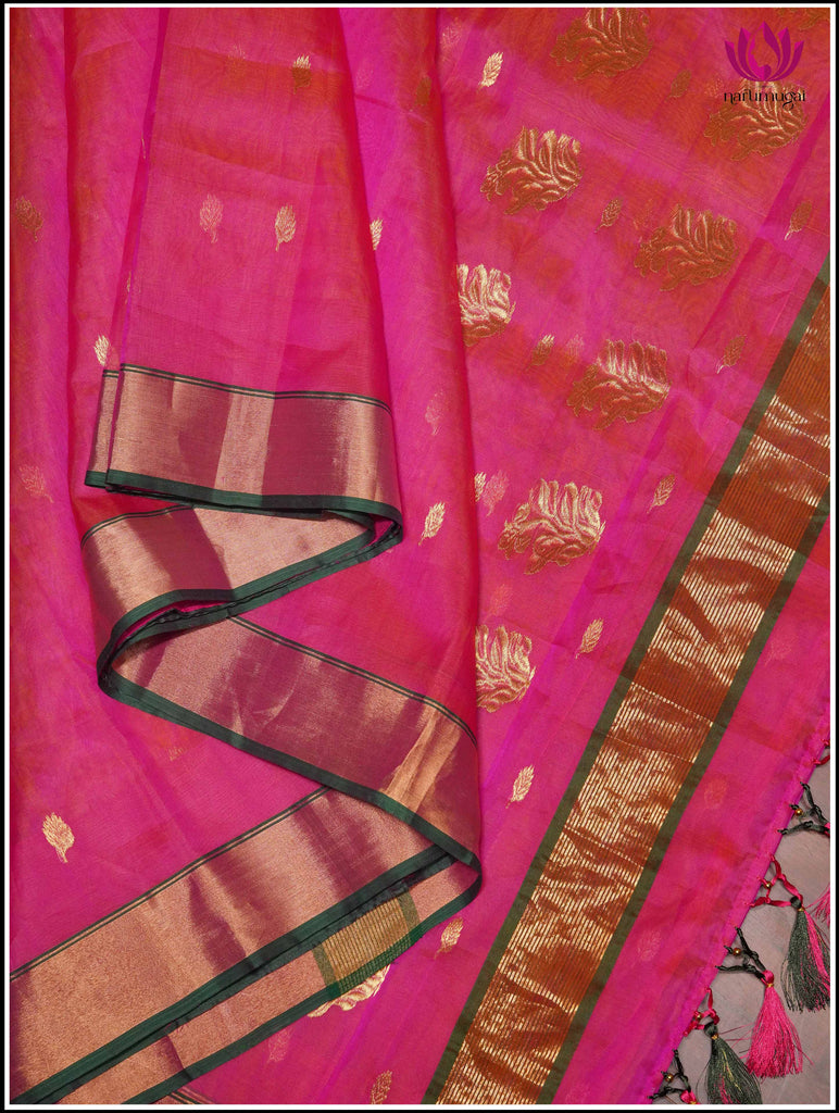 Chanderi Silk Saree in Pink with Zari 10