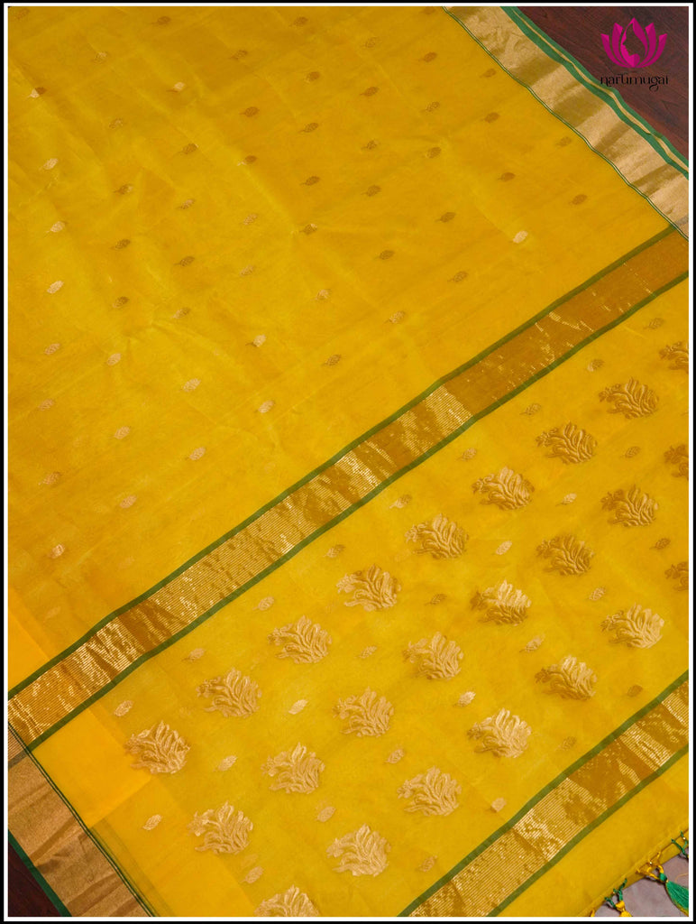 Chanderi Silk Saree in Yellow and Green 4