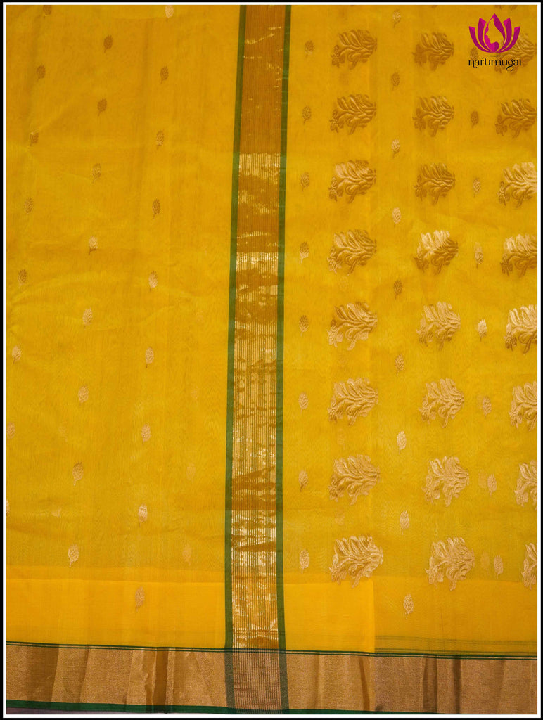 Chanderi Silk Saree in Yellow and Green 8