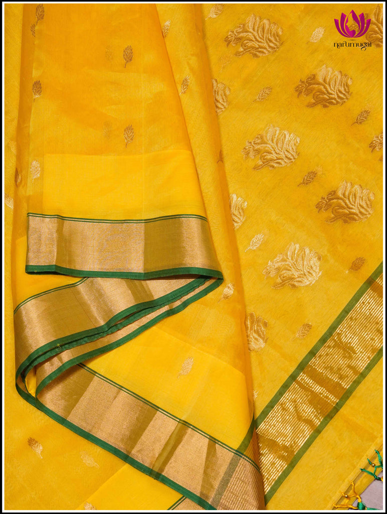 Chanderi Silk Saree in Yellow and Green 12