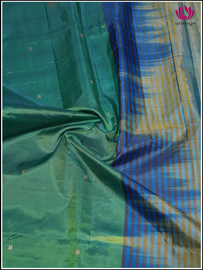 Vegan Silk Saree in Green and Blue 5