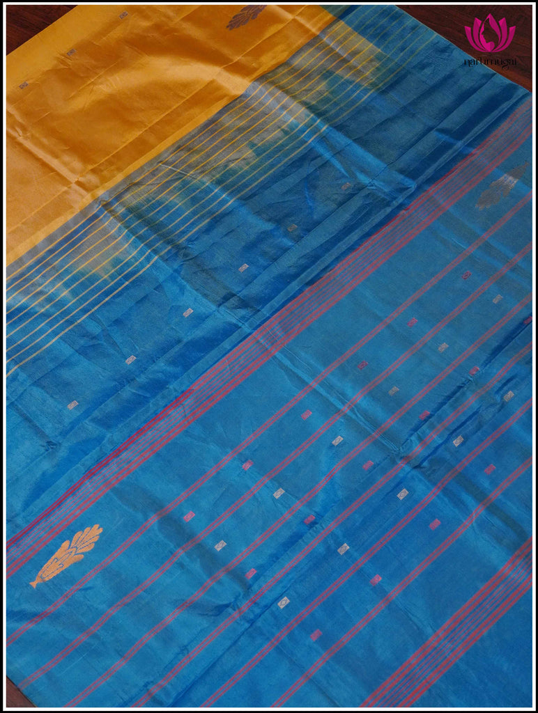 Vegan Silk in Mango Yellow and Peacock Blue 9