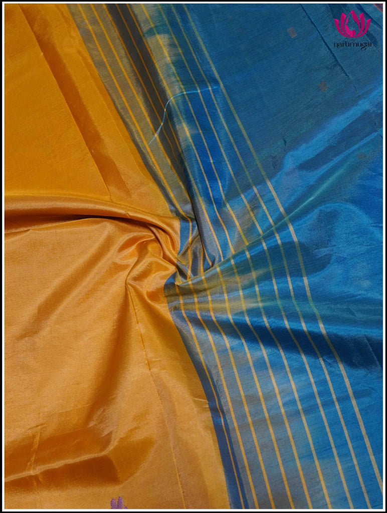 Vegan Silk in Mango Yellow and Peacock Blue 5