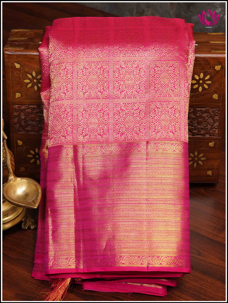 Kanchipuram Silk Saree in Hot Pink with Gold Zari 2