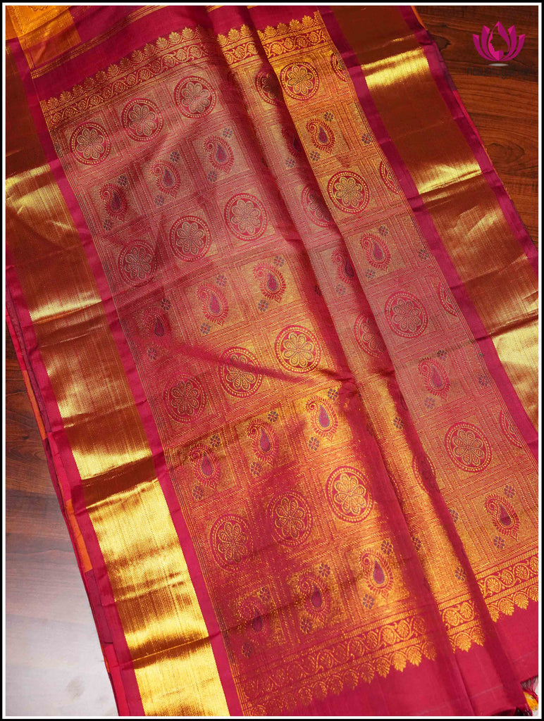 Kanchipuram silk saree in Red with Bomkai like check style 4