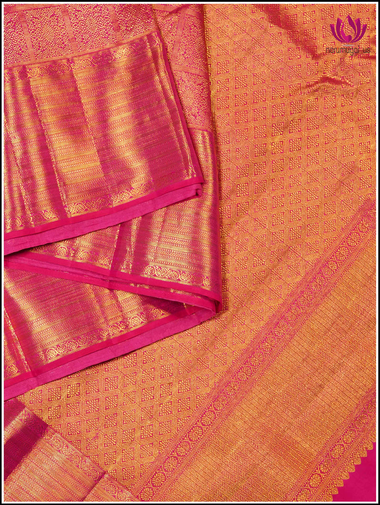 Kanchipuram Silk Saree in Hot Pink with Gold Zari 11