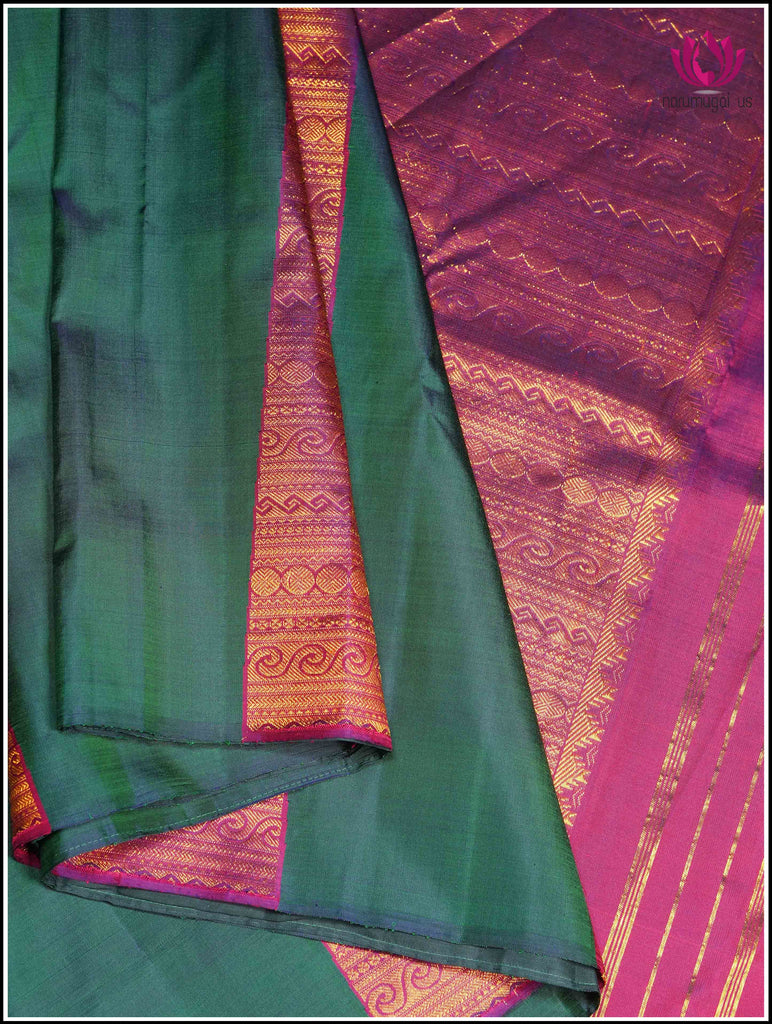 Kanchipuram silk saree in Emerald Green with a Unique zari woven temple design 4