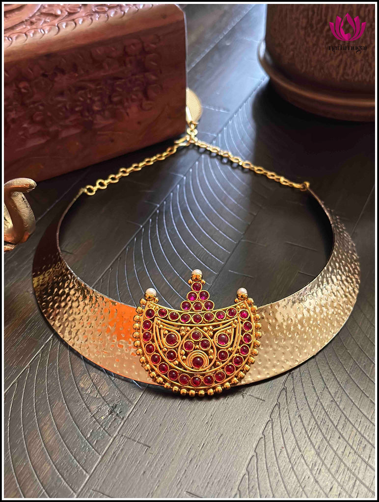 Fusion Neckpiece with Red stone temple pendant on a trendy Metal base 4