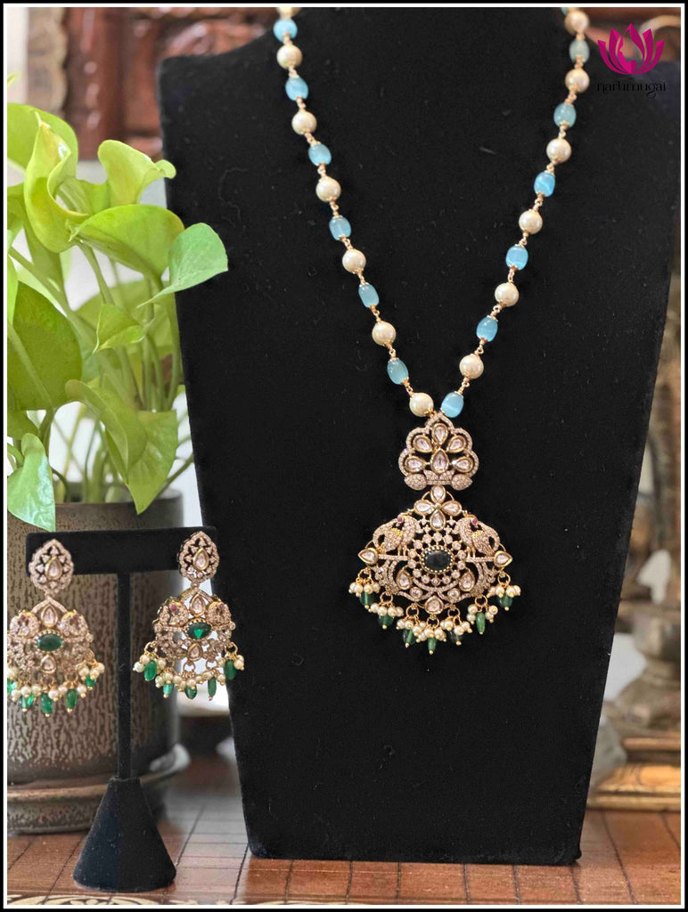 Beads mala with Victorian style Pendent and Earrings 5