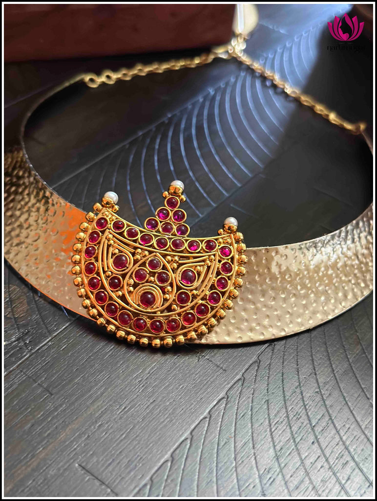 Fusion Neckpiece with Red stone temple pendant on a trendy Metal base 3