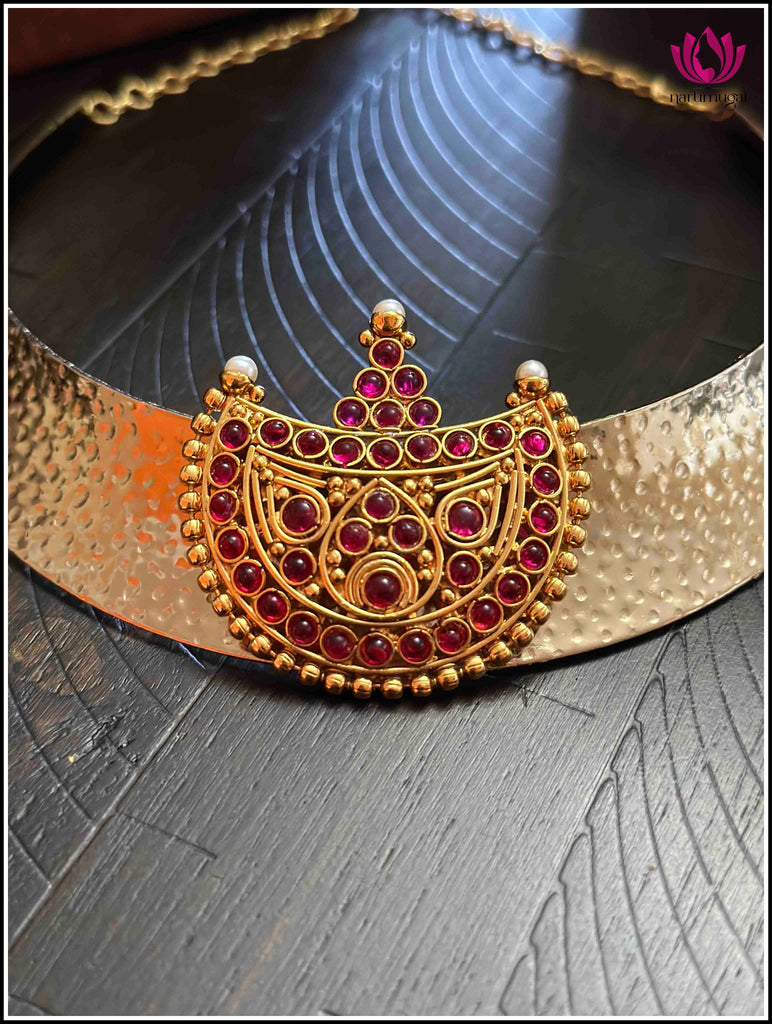 Fusion Neckpiece with Red stone temple pendant on a trendy Metal base 2