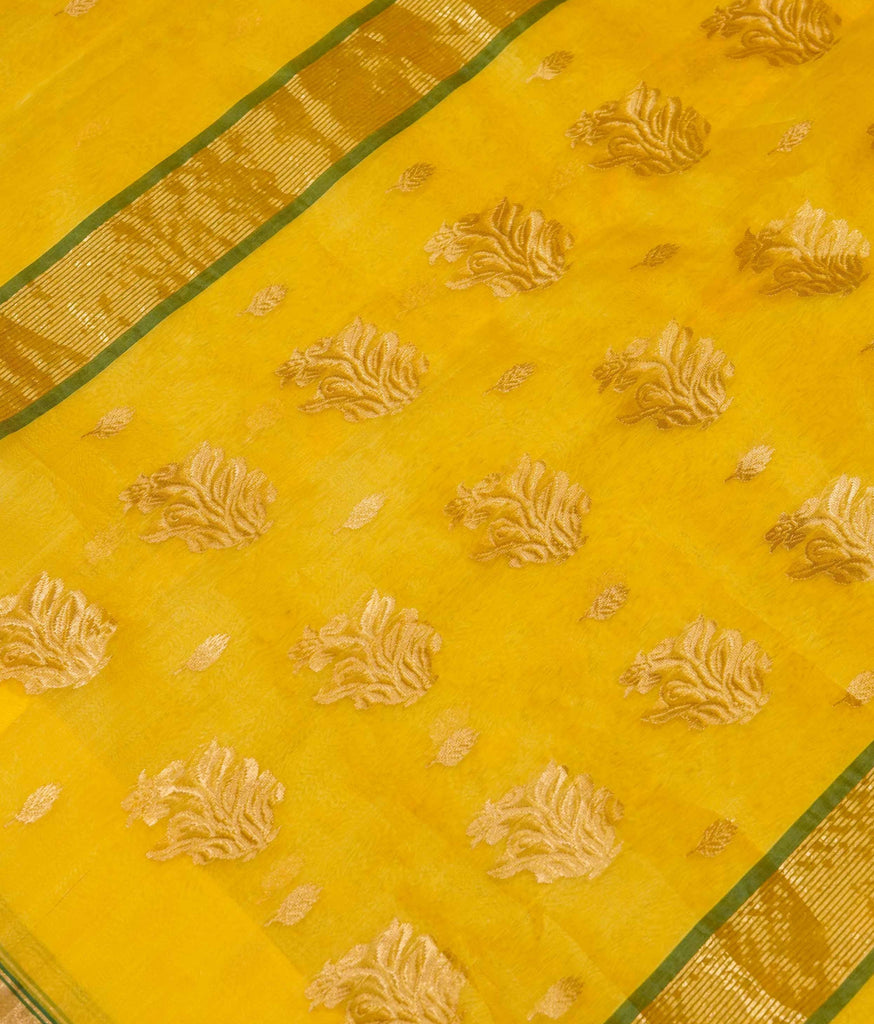 Chanderi silk saree in Yellow and green