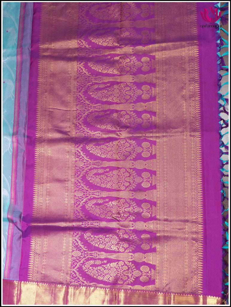 Kanjivaram Silk Saree in Sky Blue with Purple border 3