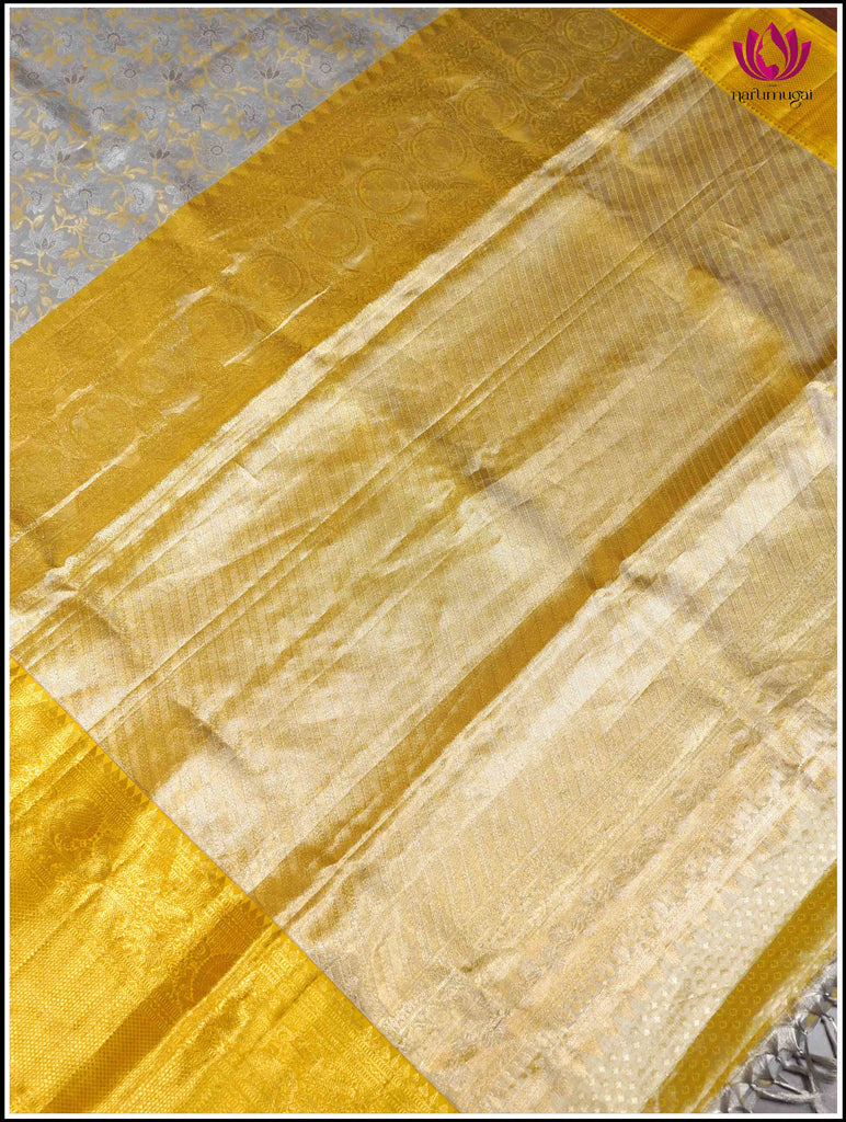 Kanjivaram Silk Saree in Gray and Yellow 1
