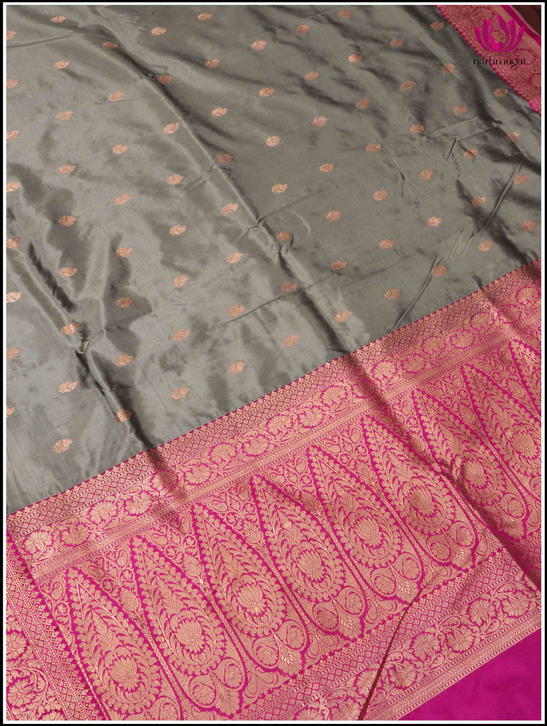 Banarasi Katan Silk Saree in Gray and Pink 2