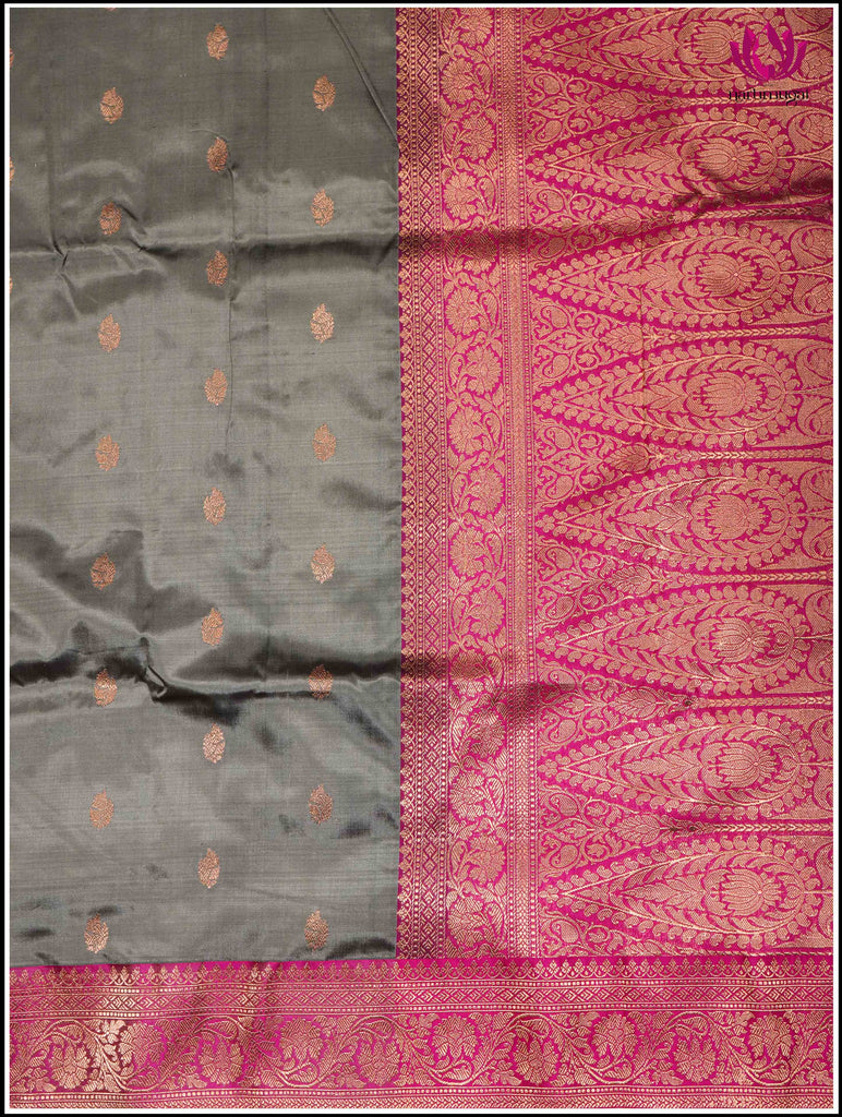 Banarasi Katan Silk Saree in Gray and Pink 4